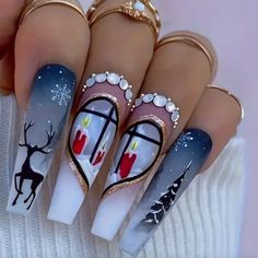 Christmas/Winter Themed Press On Nail Kit Jul Diy, Fake Nails White, Nail Art 3d, Unghie Nail Art, Acrylic Nail Kit, Nail Art Set, Painted Nail Art