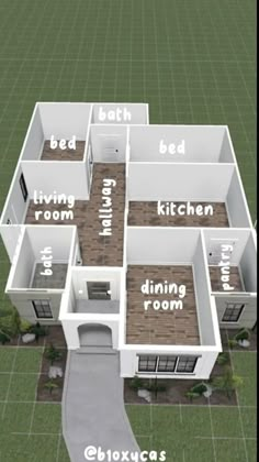 an aerial view of a house with all the rooms labelled