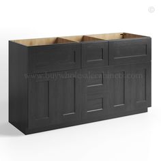 a black cabinet with two doors and drawers