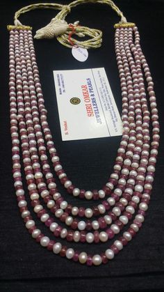 Natural Pearl Necklace, Beads Mala, Pearl Necklace Designs, Antique Jewelry Indian, Beaded Jewels, Ruby Beads, Beads Jewellery