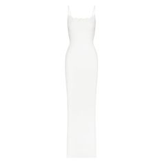 Skims Floor Length Bodycon Dress, White, Xs, Never Worn. Bought For $84 I Will Not Accept Lowball Offers On A 80 Dollar Dress! I’m Tired Of Getting 20$ Lmao Dollar Dress, Long Slip Dress, White Slip Dress, Long Slip, White Bodycon Dress, Romantic Lace, White Slip, Romantic Dress, Wardrobe Basics