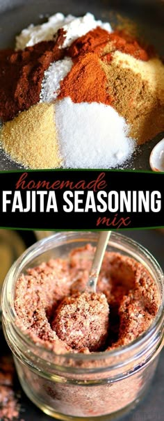 the ingredients for fajita seasoning in a glass jar