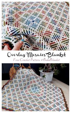 a crocheted blanket is shown with the words overlay monster blanket on it