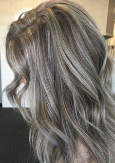 Lowlights For Grey Hair Going Gray, Dark Blonde Hair With Silver Highlights, Smoky Blonde Highlights, Light Brown Hair Silver Highlights, Light Brown With Platinum Highlights, Light Brown Hair With Silver Highlights, Grayish Blonde Hair, Grey Blending Highlights, Brown Hair With Silver Highlights