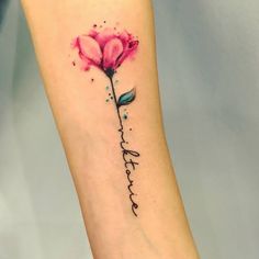 a watercolor style flower with the word love written on it's left arm