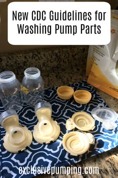 new oc guidelines for washing pump parts on a kitchen counter with baby bottles and cups