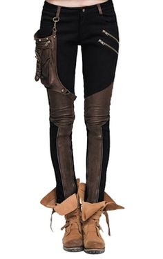 Beautiful faux leather trousers! £69.99                                                                                                                                                                                 More Steampunk Pants, Edgy Jeans, Moda Steampunk, Mode Steampunk, Steampunk Women, 일본 패션, Apocalyptic Fashion, Woman In Black, Steampunk Clothing