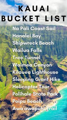 the kauai bucket list is shown in black and white