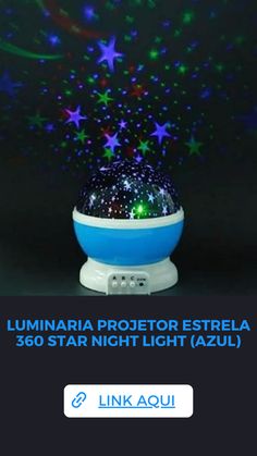 a blue and white speaker with stars in the sky on it's back side