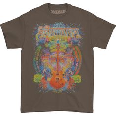 a brown t - shirt with an image of a guitar