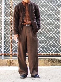 Brown Outfit, Looks Street Style, Cardigan Outfits, Brown Pants