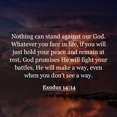 an image with the words, nothing can stand against our god whatever you face in life