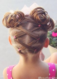 Girls Hairdos, Double Buns, Gymnastics Hair, Pigtail Braids, Pigtail Hairstyles