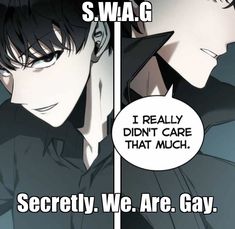 two anime characters with the caption saying swag i really didn't care that much