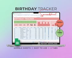 a birthday tracker spreadsheet displayed on a laptop