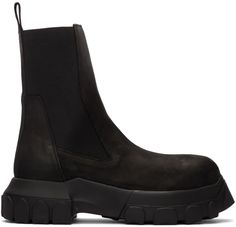 Rick Owens: Black Bozo Tractor Beatles Chelsea Boots | SSENSE Suede Chelsea Boots, Biker Boots, Thom Browne, Waffle Knit, Alternative Fashion, Tractor