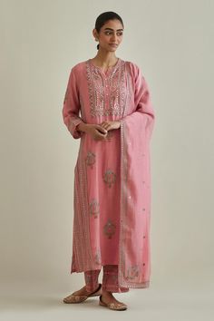 Kurta And Dupatta, November Wedding, Straight Kurta, Silk Thread, Straight Pants, Ethnic Fashion, Pink Cotton, Set For Women