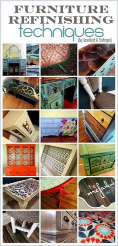 the cover of furniture refinishing techniques, with pictures of different styles and colors