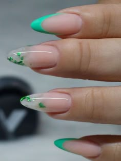 minty green French tip nails with subtle glitter accent St Patricks Nail Designs, St Patrick Day Nails Acrylic, Shamrock Nails, Saint Patrick Nail, Nail 2022, Fall Nail Design, Nail Fall, Nail White, Nails Acrylic Coffin