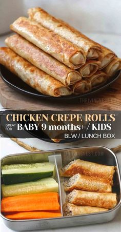 lunch box stuffed crepes with chicken and mushroom Crepe Lunch Ideas, Toddler Roll Ups, Chicken Kids Will Eat, Blw 9 Months, Chicken Recipes For Toddlers, Chicken Recipe For Kids, Chicken For Babies, Finger Food Lunch, Chicken Crepe