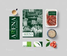 an array of food items including tomatoes, beans and cereals on a gray background