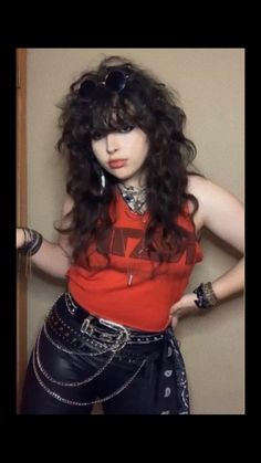 I think my mom is going to let my cut my hair like this for my birthday. I can only hope 80s Cute Hairstyles, Cute Rock Hairstyles, 80s Punk Rock Outfits, Glam Metal Hairstyles, 70s Hair Rockstar, 70s Glam Rock Hair, 80s Punk Outfit Women, 80s Hairstyles Rockstar, Glam Alternative Fashion