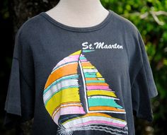 Vintage 1980s St. Maarten Sailboat Cropped St Maarten, Cropped Shirt, Cropped T Shirt, Crop Tshirt, Crop Shirt, Resort Wear, Vintage Tees, Fashion Tees