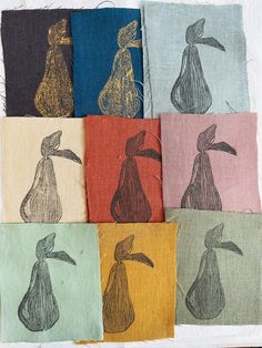 six different colored napkins with birds on them