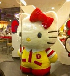 the hello kitty mascot is on display at mcdonald's