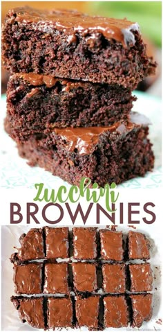 chocolate brownies are stacked on top of each other with the words, decadent brownies