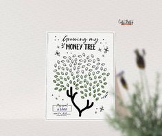 there is a card with a tree on it and the words give thanks to my money tree