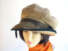 Women's Brown and Tan handmade wide brim hat of faux suede with full slouchy crown.  (PLEASE BE SURE TO MEASURE HEAD BEFORE PURCHASING. As illustrated in the last photo above using the instructions below.) Handmade winter hat uniquely styled with full slouched crown in faux suede with tapestry  fabric accent if the front. The brim can be styled and shaped in various ways to express your personal style. Flip it up or down, on one side or both. You can wear it high on your head or pull it down low Crown Handmade, Tapestry Fabric, Stylish Hats, Wide Brimmed Hats, Brim Hat, Winter Hat, Wide Brimmed, Favorite Things Gift, Thick Hair Styles