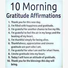 a sign that says 10 morning grateful affirmations