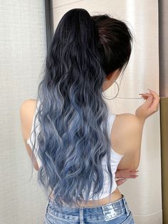 Long Curly Ponytail, Hair Color Mahogany, Blue Ombre Hair, Hair Color Underneath, Cute Hair Colors, Hairpieces For Women, Curly Ponytail, Pretty Hair Color, Haircut Hairstyle