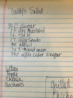 a handwritten recipe for daddy's salad