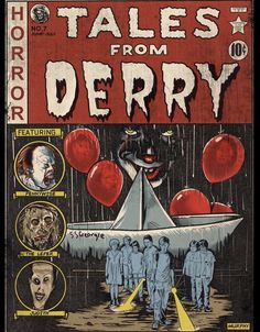 an old book cover for tales from derby with clowns and balloons on the cover