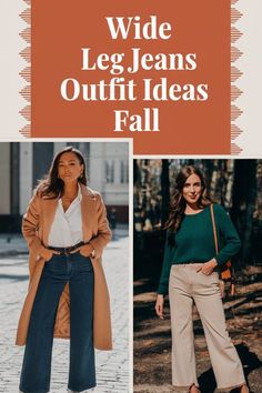 Fall Outfit Wide Leg Jeans, Fall Sweater And Jeans Outfit, Wide Leg Jeans Outfit Autumn, Wide Leg Jeans Outfit Ideas Fall, Fall Outfits With Wide Leg Jeans, Wide Leg Jeans Fall Outfit, Fall Outfits Wide Leg Jeans, Boots With Wide Leg Jeans, Blue Wide Leg Jeans Outfit