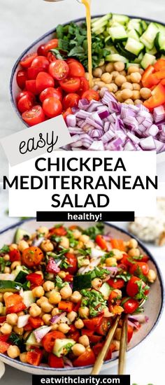 chickpea mediterranean salad with tomatoes, cucumbers and onions