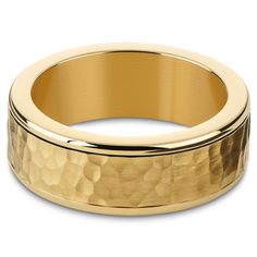 A rugged men’s ring with a hammered finish and a stunning gold-tone finish. Best part? The centre band spins – add a bit of play to a long day. The textured design makes for an easy grip for your thumb. Polished for a sleek look and feel. The surgical steel construction makes for a durable piece that’s scratch and tarnish resistant. The gold-tone colour is accomplished with PVD coating. Titanium nitride is fused to the surface on a molecular level, ensuring the finish won’t fade or flake with ti Rugged Men, S Ring, Fidget Rings, Hammered Gold, Textured Design, Gold Tones, Band, Ring, Gold