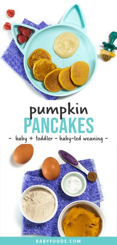 pumpkin pancakes with baby food in the background