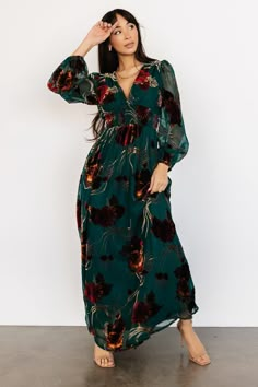 Mikla Maxi Dress | Jade Multi Jade Background, Wedding Guest Outfit Fall, Tulle Maxi Dress, Velvet Wrap Dress, Maxi Outfits, Baltic Born, Burnout Velvet, Velvet Maxi Dress, Velvet Maxi