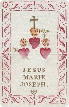 a cross with hearts and flowers in the center on a white paper sheet that says je sui marie joseph