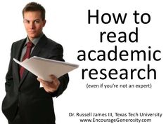 a man in a suit is holding a piece of paper and looking at the camera with text reading how to read academy research even if you're not an expert