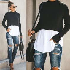 New Streetwear Look! | Fashionsarah.com | Black | sweater | #description# Office Woman, Casual Chique Stijl, Boss Fashion, Vetements Shoes, Half Sweater, Looks Adidas, Dressing Tips, Chique Outfit, Office Women