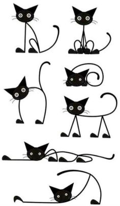 black cats with different expressions and shapes