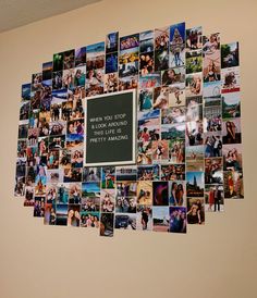 a collage of photos is hanging on the wall