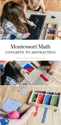 two children playing with montessoi math on the floor and in front of them