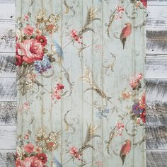 a floral wallpaper with birds and flowers on the outside, in pastel colors