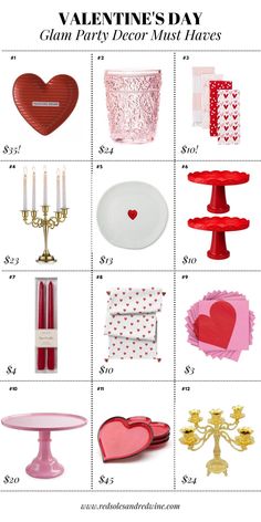 valentine's day gift guide for him and her with lots of red, white and pink items