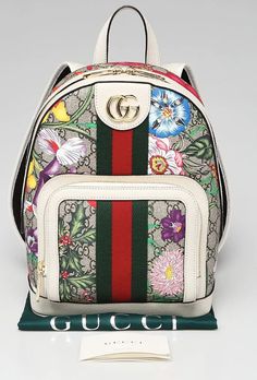 Luxury Gucci Rectangular Backpack, Gucci Rectangular Travel Backpack, Gucci Travel Backpack, Rectangular, Luxury White Backpack, White Leather Backpack, Flora Print, Red Web, Gucci Ophidia, Summer White